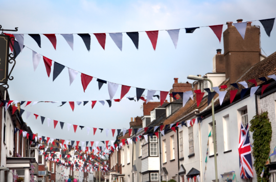 Bunting hung up on a British high street