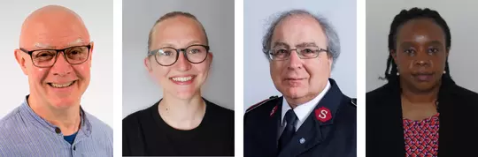 Photos of Rev. Dr. Dave Bookless, Lizzy Kitchenside, Lieut-Colonel Alan Read and Violet Ruria