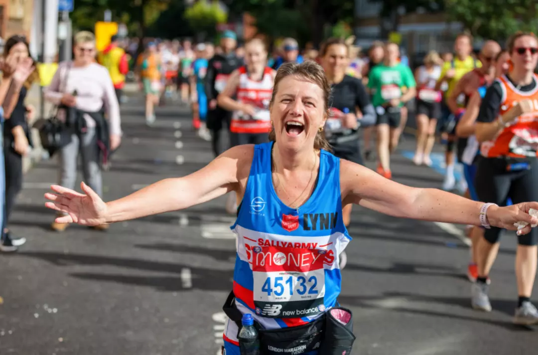 Someone running a marathon to raise money for The Salvation Army