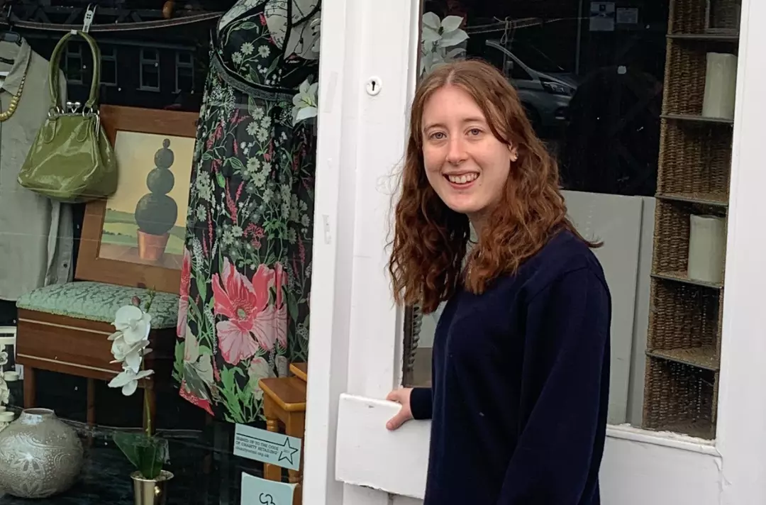 Yelena Grase Jurkenas outside a charity shop