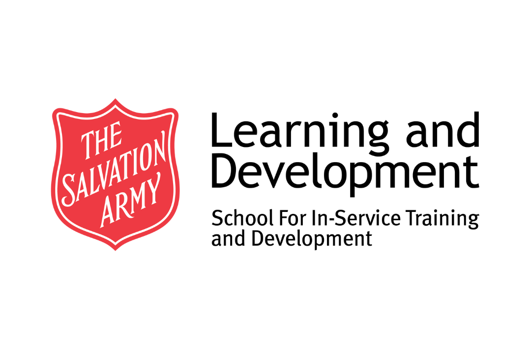 The Salvation Army red shield logo with text: Learning and Development: School for In-Service Training and Development