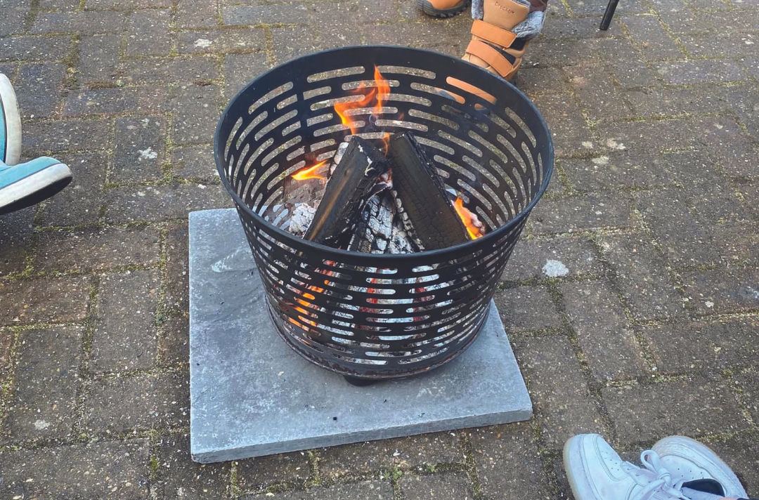 People sitting around a fire pit