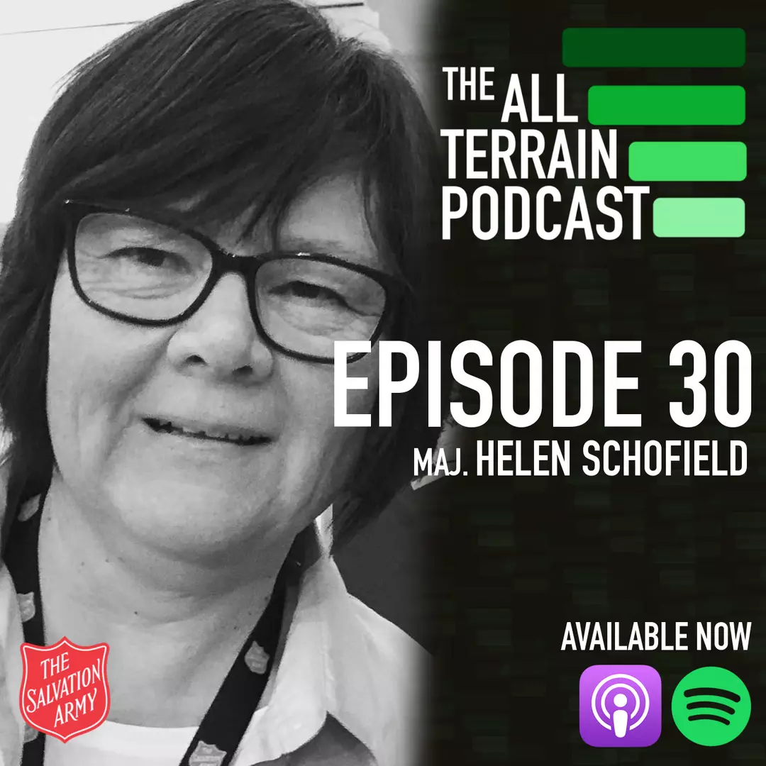 The All Terrain Podcast artwork for episode 30 featuring a photo of Major Helen Schofield