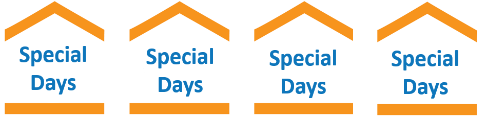 A row of the same four icons, the words 'Special Days' inside a simplified house.