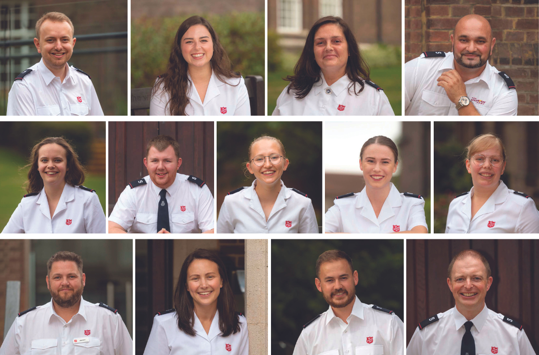 A collage of 13 people wearing Salvation Army uniform