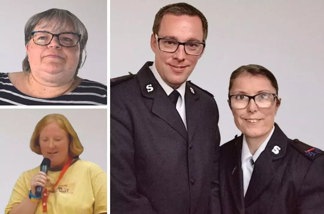 A collage of photos of Enabled members: A couple in Salvation Army uniform, and two individual photos of two women