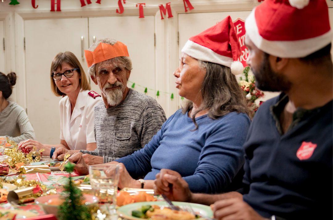 A photo of people having a Christmas lunch at The Salvation Army