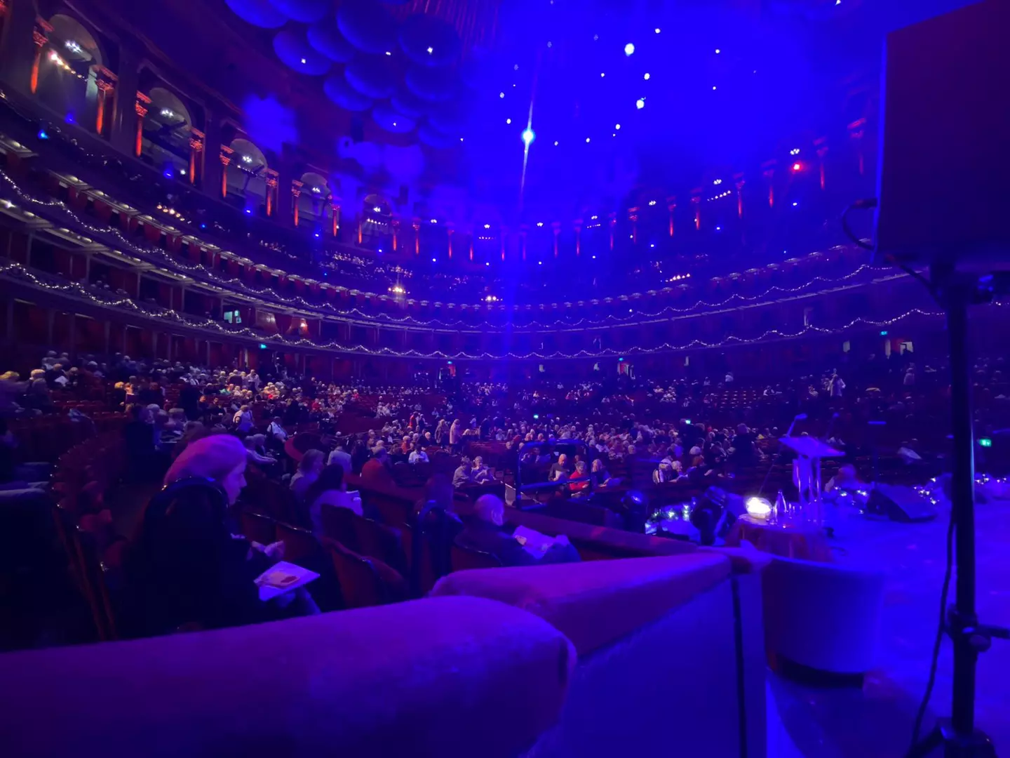 A photo of the audience taking their seats in the Royal Albert Hall