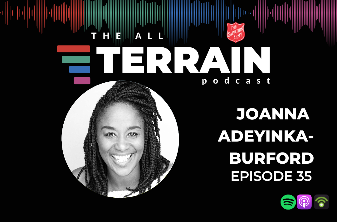 A graphic for the podcast episode, featuring a photo of Joanna Adeyinka-Burford