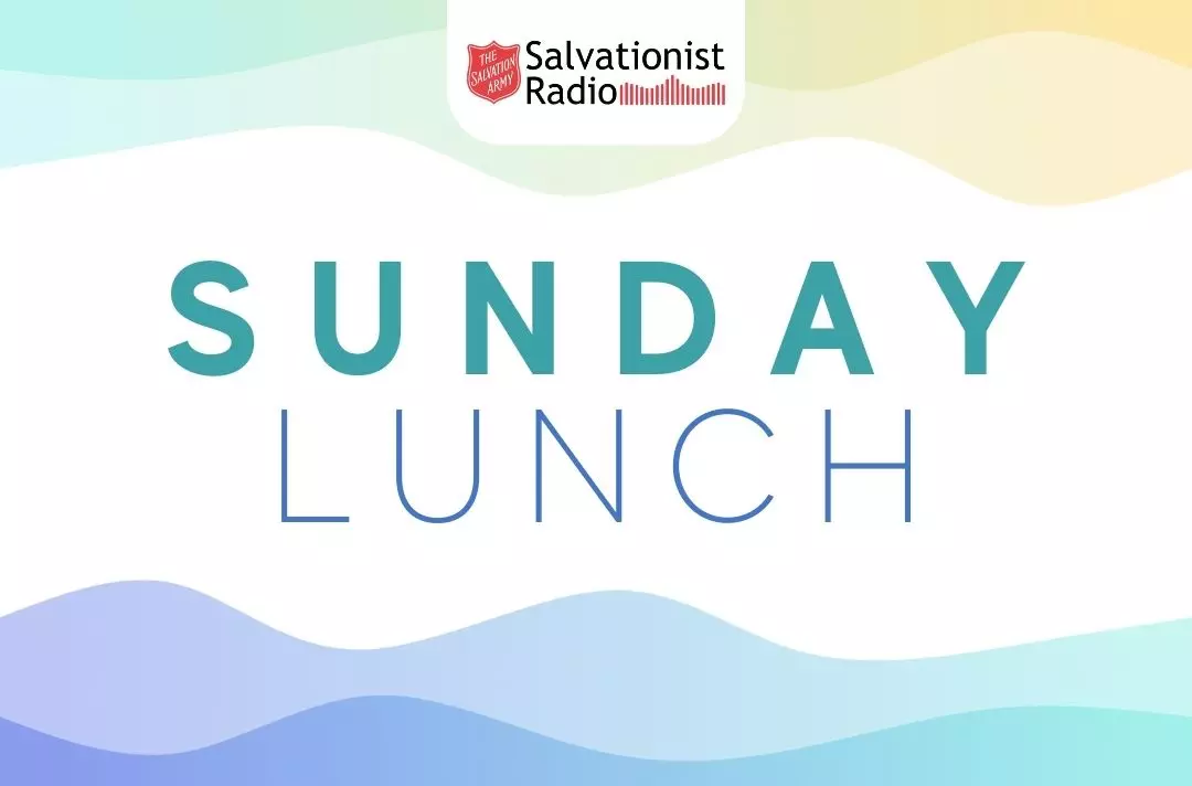A Salvationist Radio show graphic for Sunday Lunch featuring purple and yellow waves