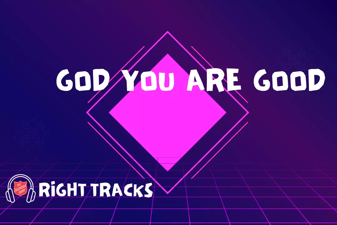 God You Are Good text with dark blue background and pink diamond