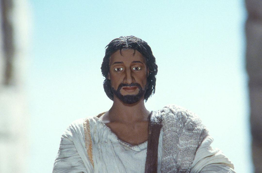Photo shows a clay model of Jesus looking past the camera. ‘The Miracle Maker’ (2000) | Icon Film Distribution