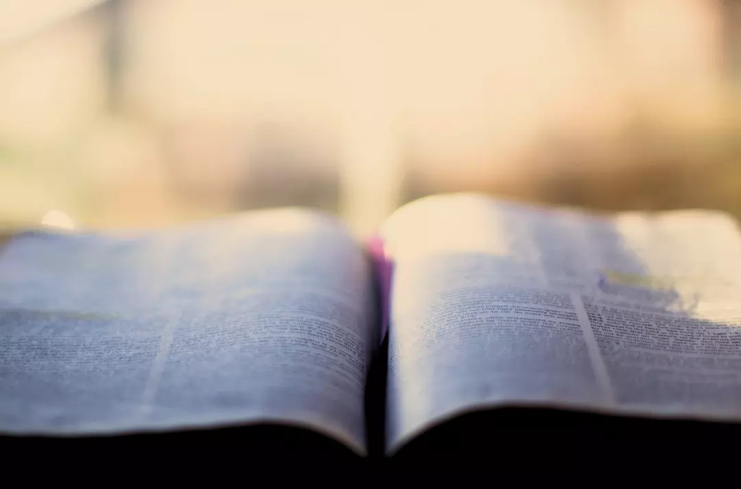 Photo shows an open Bible.
