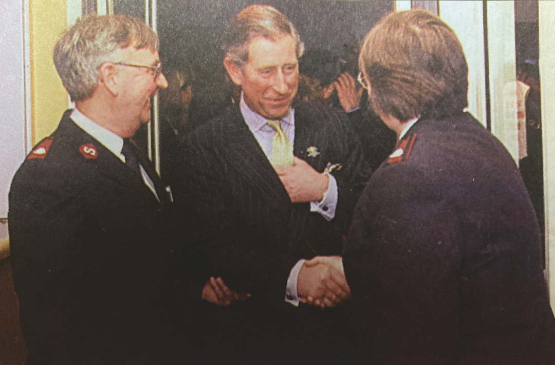 1999 – Edinburgh, 31 December Prince Charles visited Pleasance Lifehouse, met by divisional leaders Majors Robert and Isobel McIntyre (pictured), and Centre Manager Captain Jack Middleton. He shared lunch with guests from the Army and the community. Picture: Jack Middleton