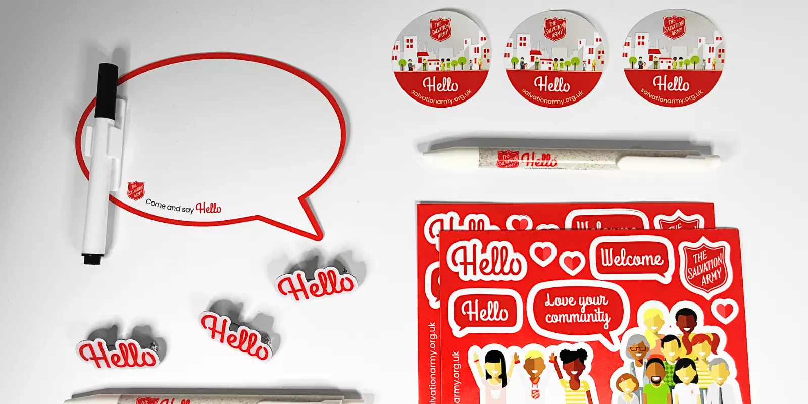 Flat lay photo showing all Hello giveaway items