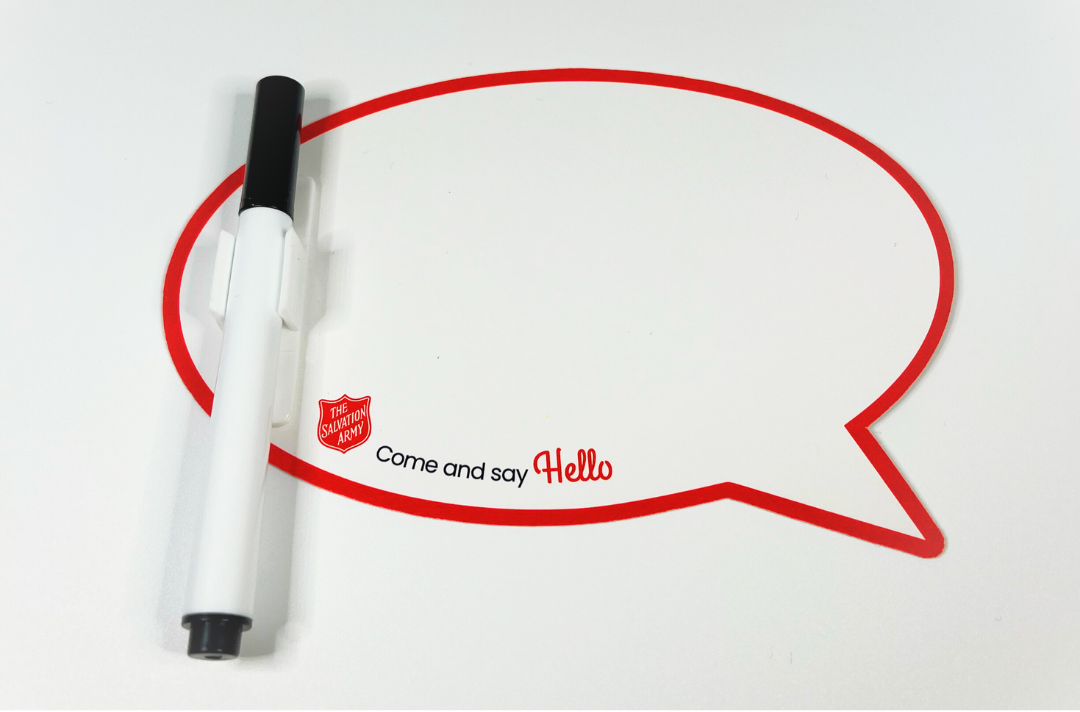 Photo of Hello speech bubble magnet with dry-wipe pen attached