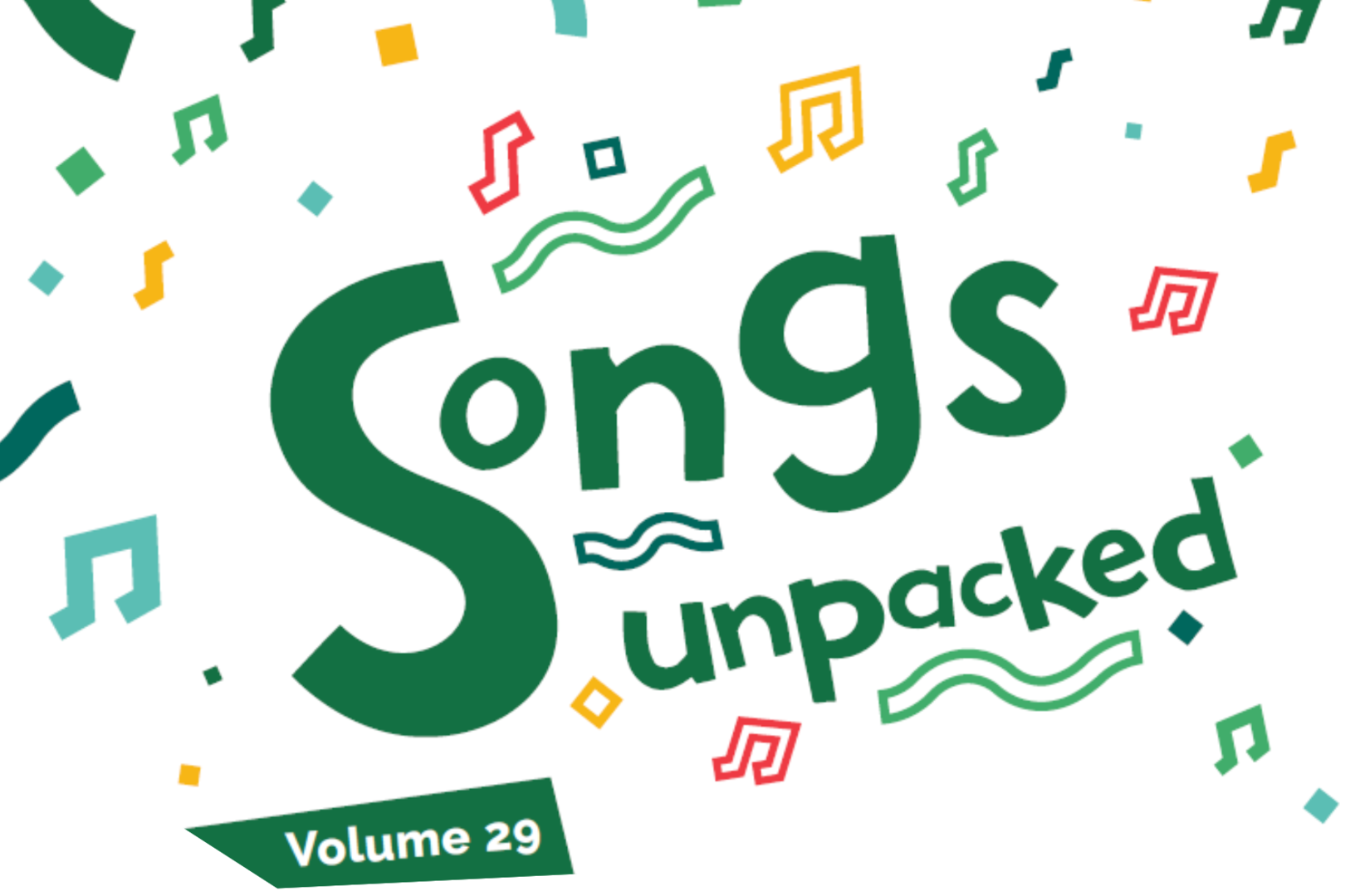 music notes with 'songs unpacked' in the centre