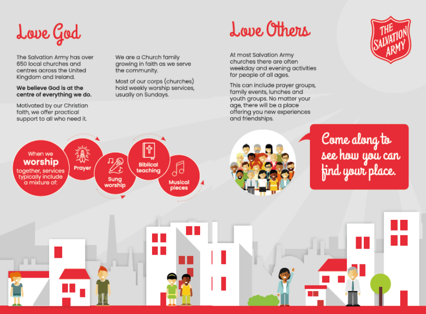 love God, love Others section of the leaflet with characters 