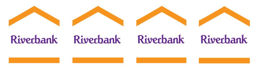 A repeated row of a logo, the word Riverford in purple and cursive inside a simplified drawing of a house.