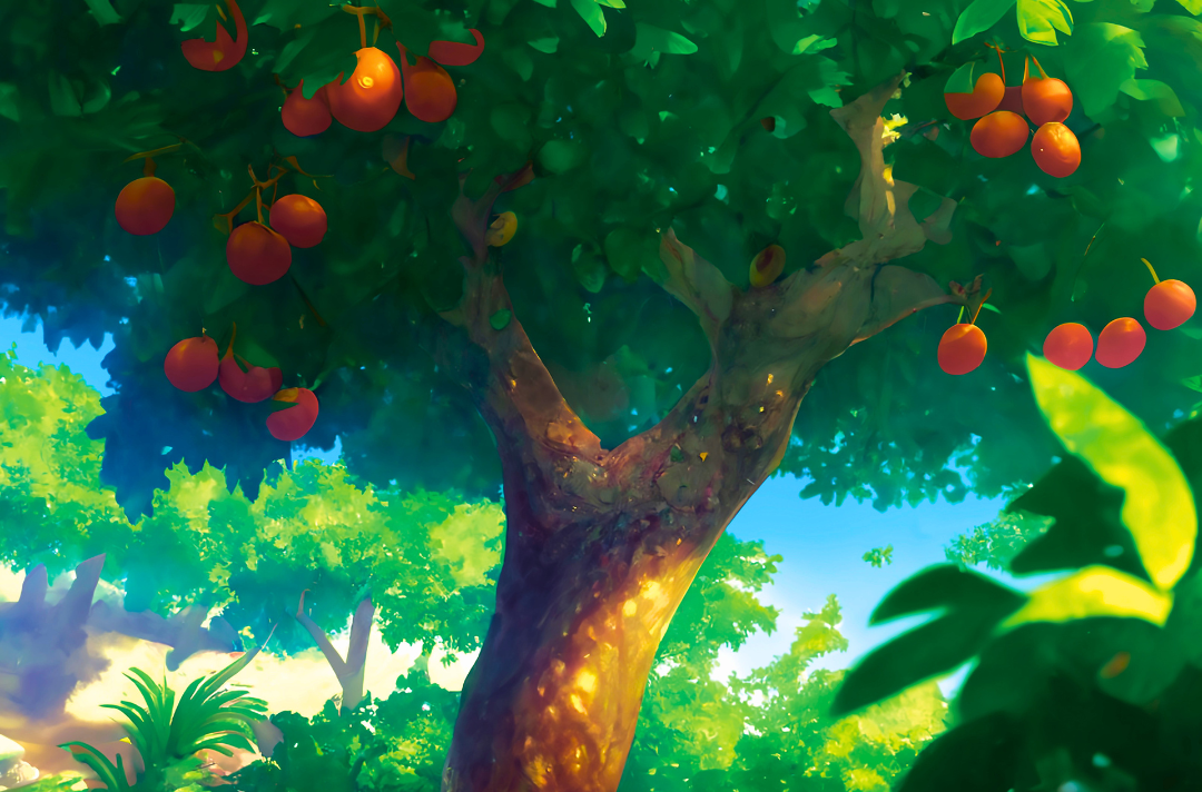 An illustration shows a tree with orange-coloured fruit growing on it.