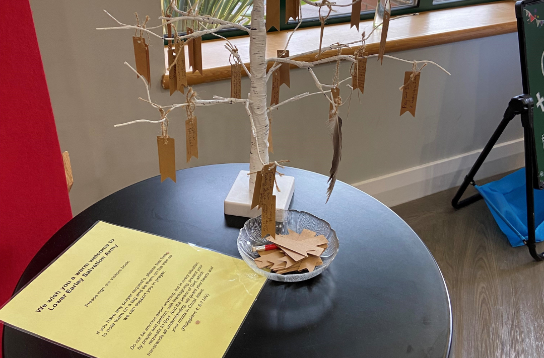 A photo shows a prayer tree at Reading Lower Earley Corps.