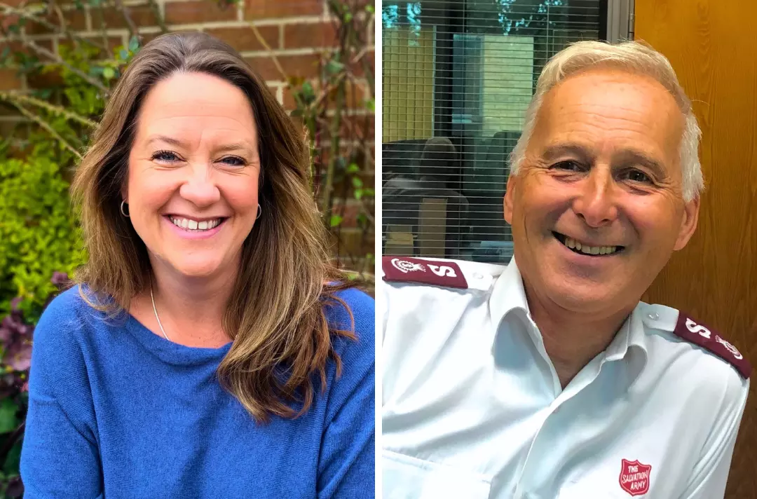 Two photos shows Restored UK CEO Bekah Legg and Director of Family Ministries Major David Betteridge respectively.