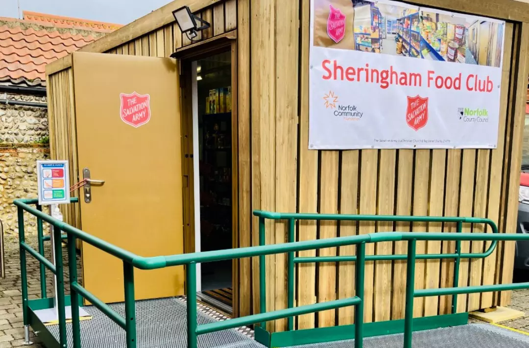 A photo shows the outside of Sheringham social supermarket.