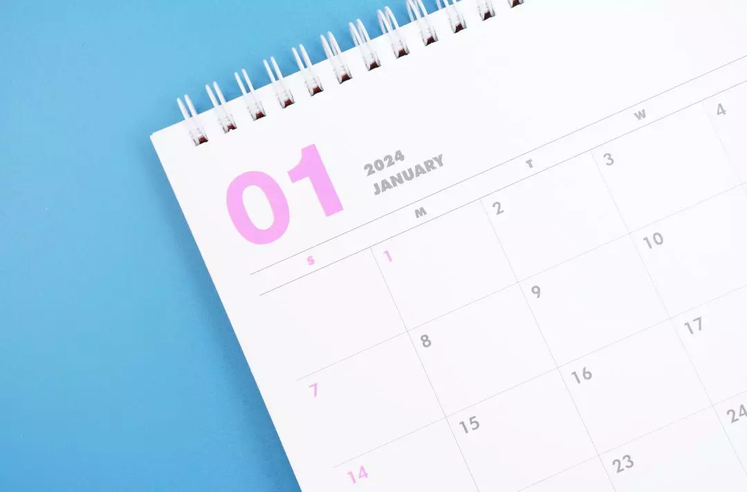 A photo of a 2024 calendar on January
