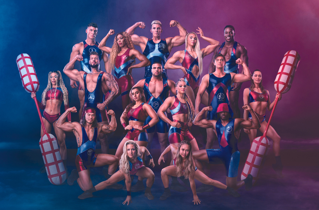 A stylised photo shows the Gladiators from BBC One's Gladiators striking heroic poses.