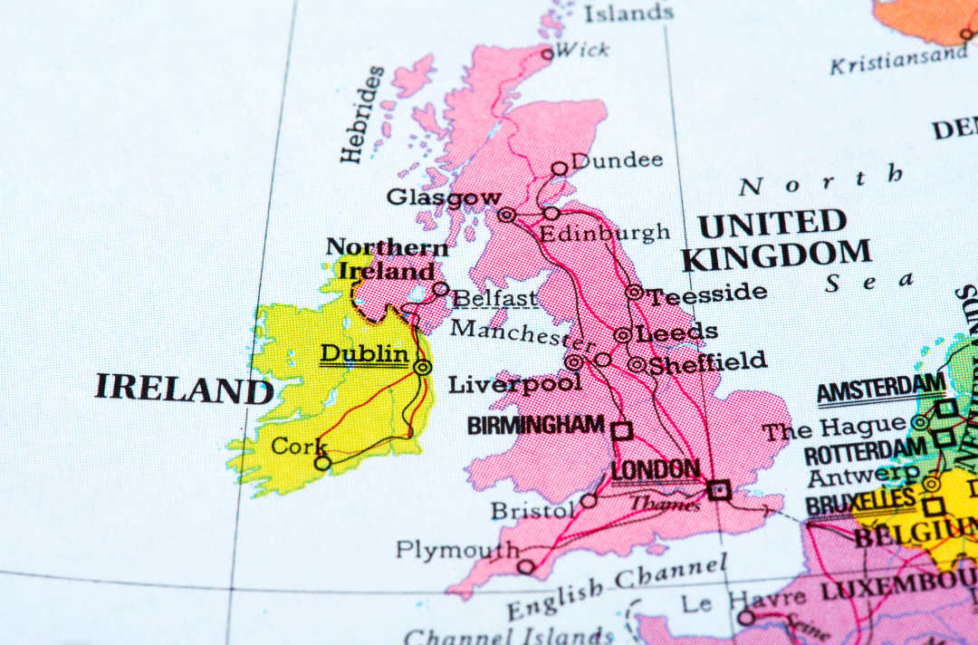 A photo shows a simple map of the UK and Ireland.