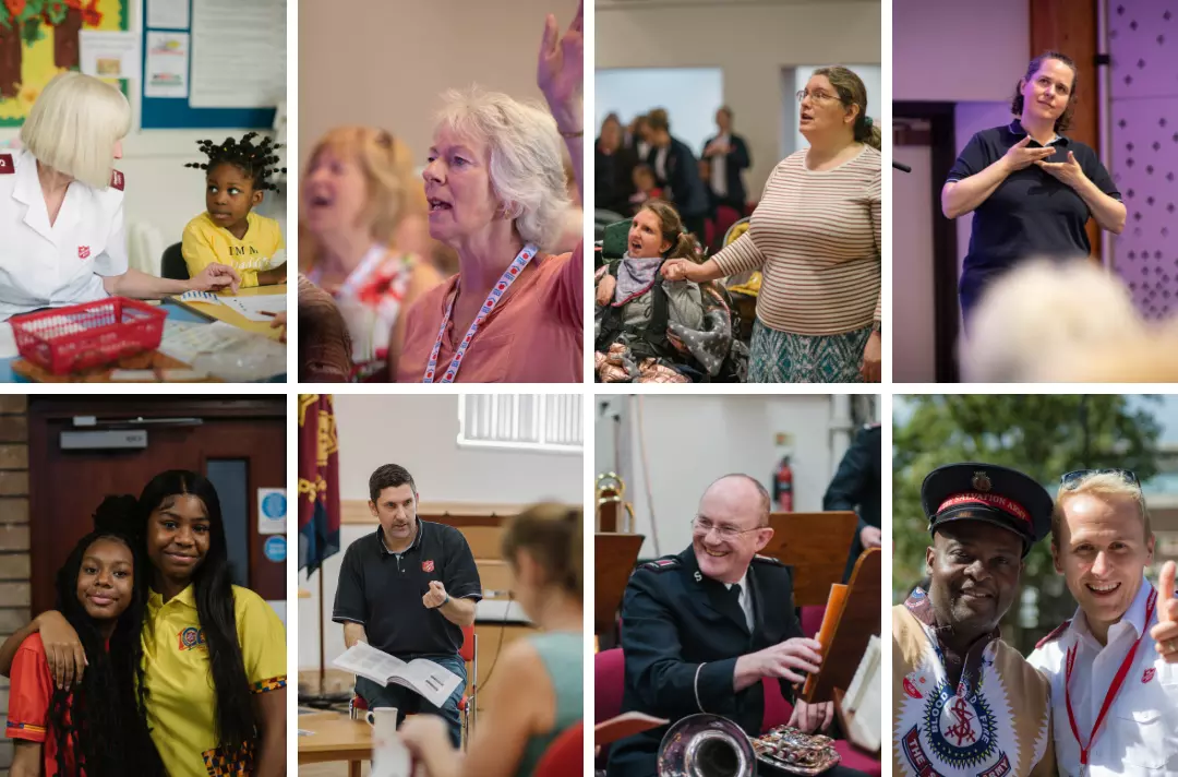 Eight photos show different people connected to The Salvation Army.