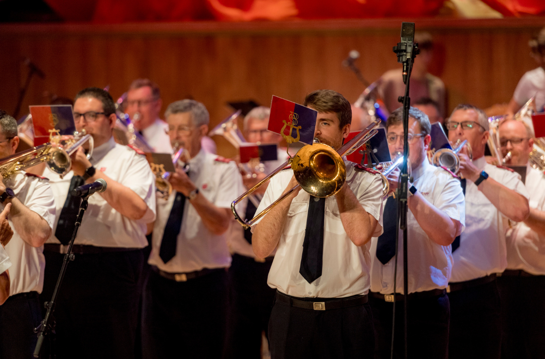 A photo of the International Staff Band in march formation at Together 2023