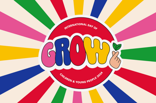 Bright colours swirling into the centre with 'GROW' in capital letters at the centre