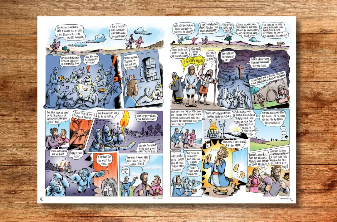 A photo of the Holy Week comic