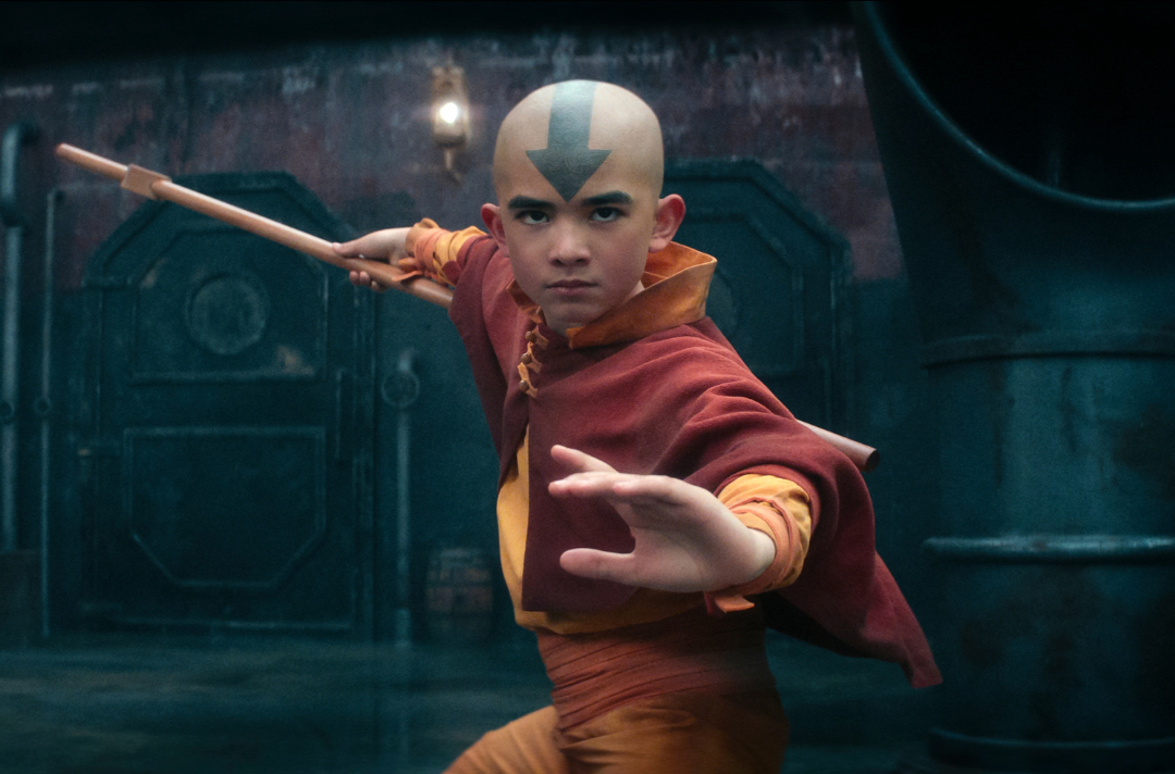 An image shows a scene from Avatar: The Last Airbender, in which Aang has taken a fighting stance.  Picture Courtesy of Netflix © 2024.
