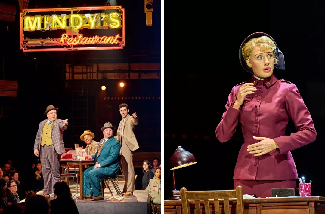Two photos from a performance of Guys and Dolls