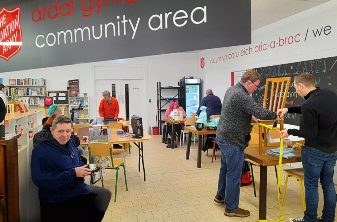 A photo shows inside the Gorseinon repair café.