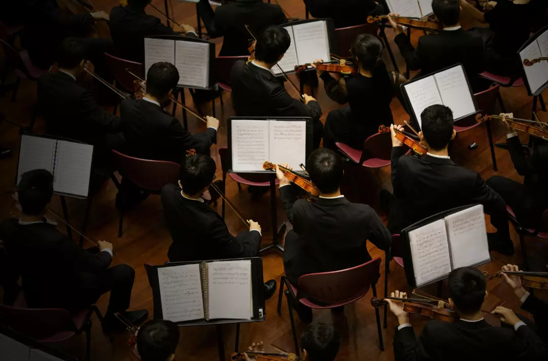 A photo of a classical band performing