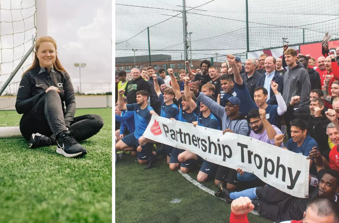 Left: A photo of Charlotte Tanner, right: group photo from the Partnership Trophy