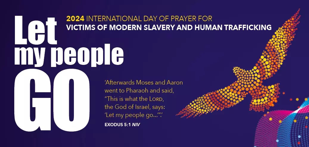 Navy blue background with international day of prayer text on top