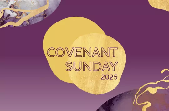 purple gradient background with gold circles and marble effect in the corner