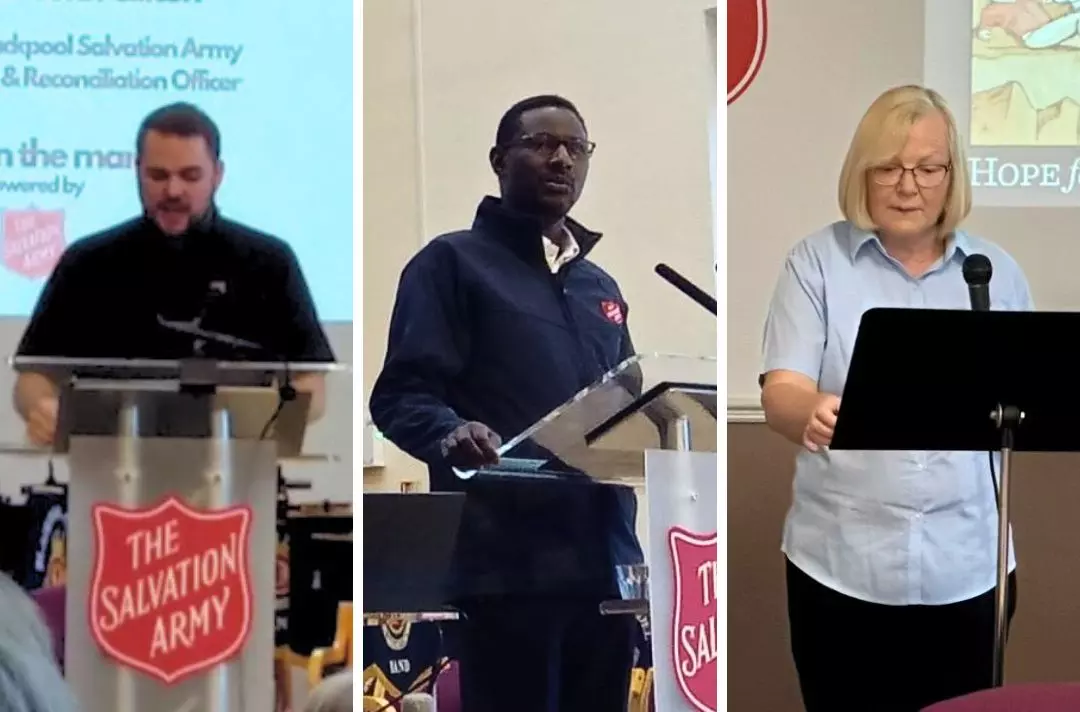 Three photos show people speaking at the Mission in the Margins Conference 2024.