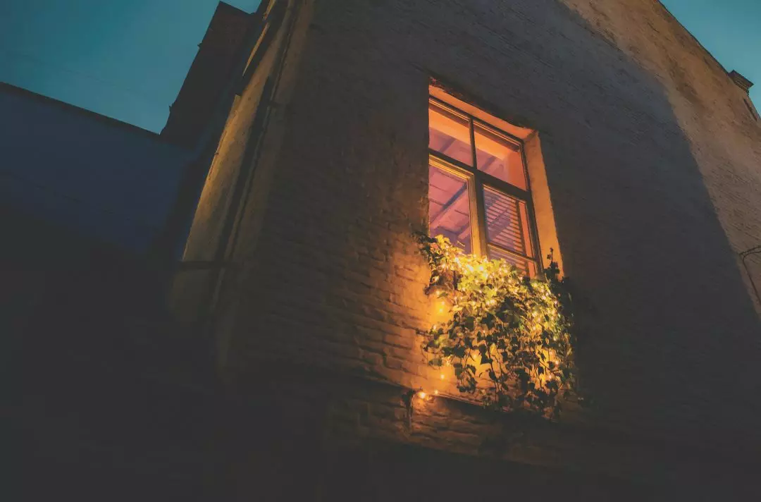 Light from a window at night