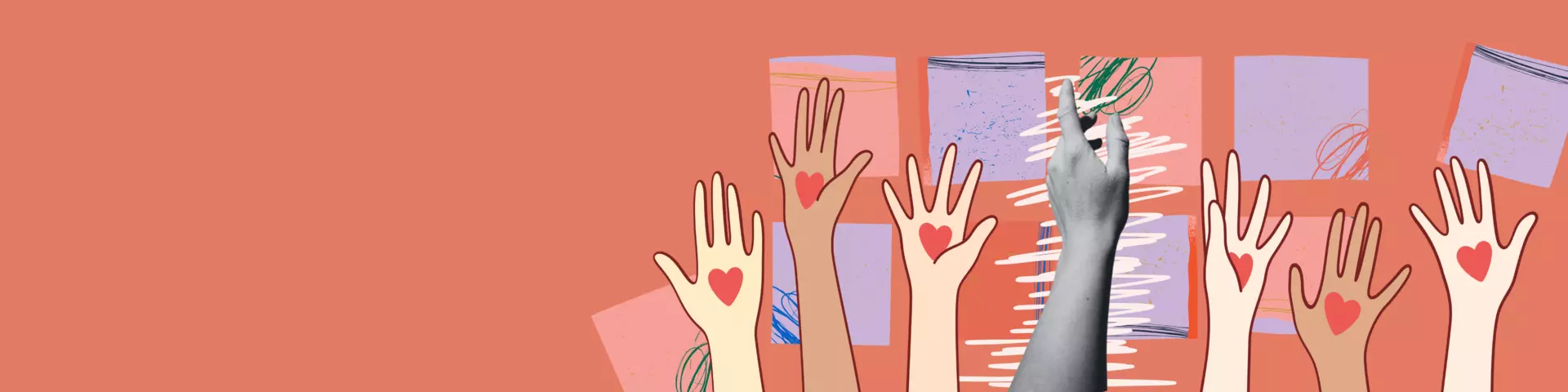 hand upraised, cartoon and photograph