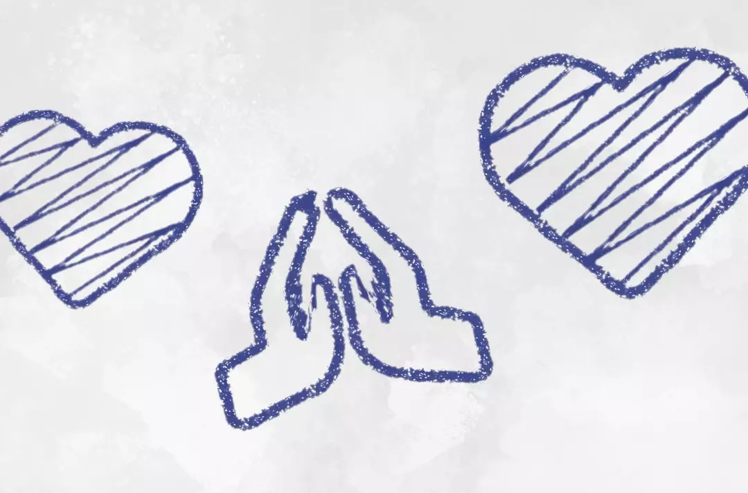 An illustration shows praying hands and a heart.