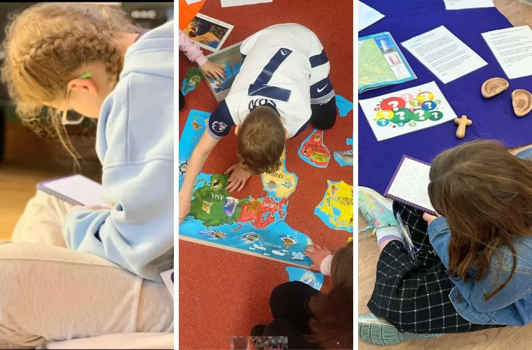 Three photos show young people engaging in activities during Design for Life for Children sessions.