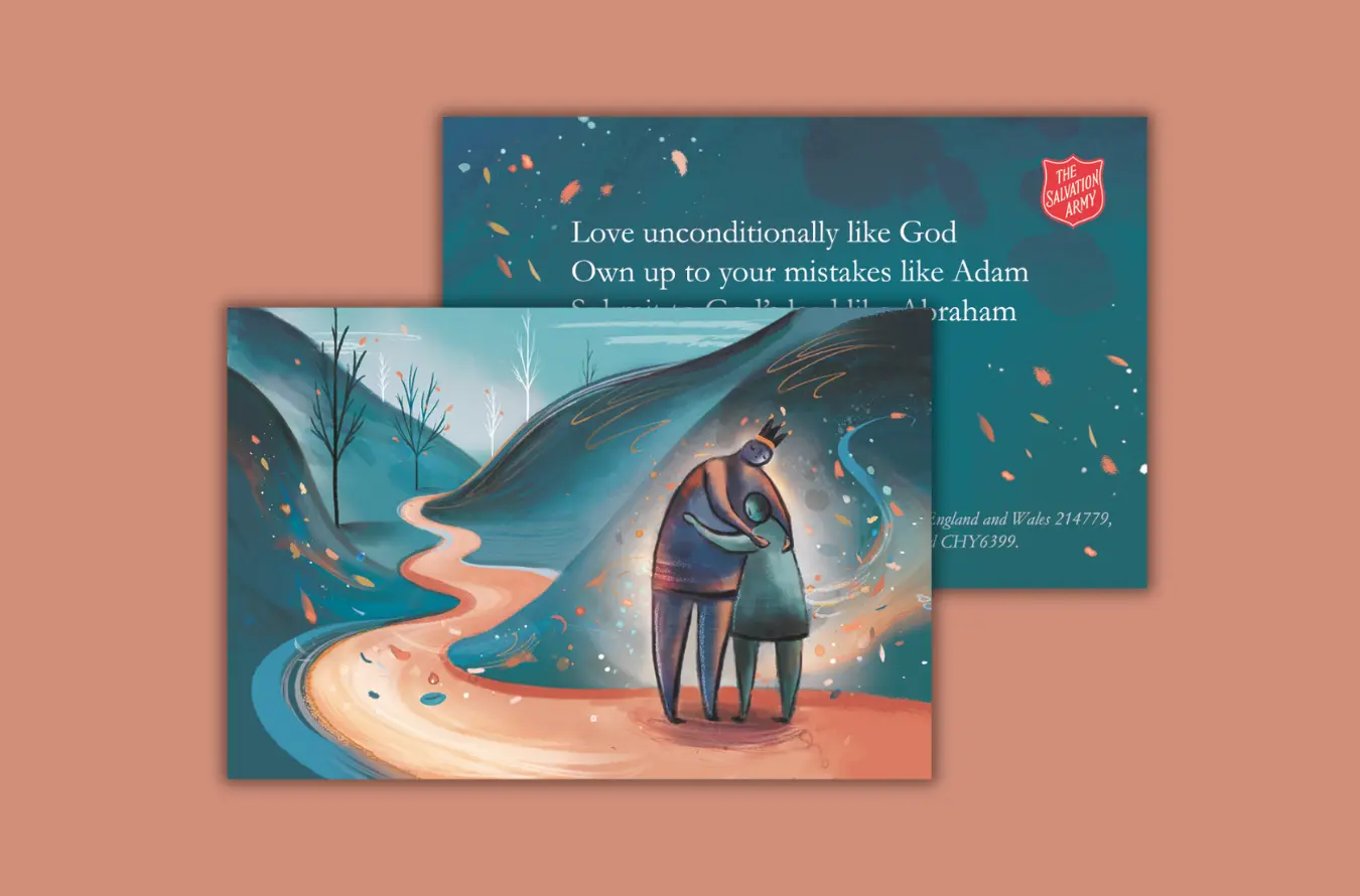 Orange background with card preview