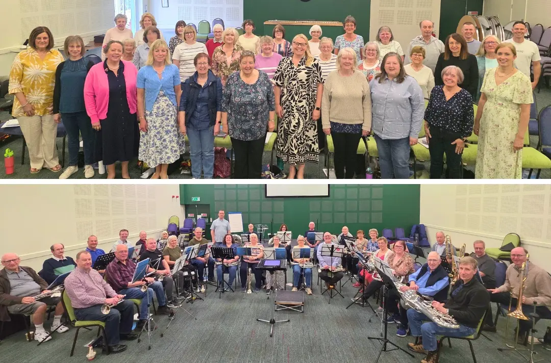 Two photos show the delegates at Easter Music Course 2025.
