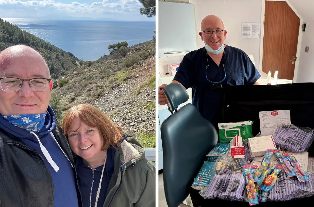 A photo of Robert Banks and a photo of dental supplies