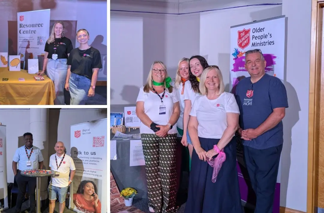 A collage of teams standing by stalls in the engagement space at Together 2025